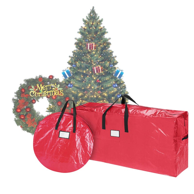 Elf Stor Wreath and Christmas Tree Storage Bag Set - Zippered Totes to Protect 9-Foot Artificial Trees and 30-Inch Holiday Wreaths by Elf Stor (Red) - Image 1